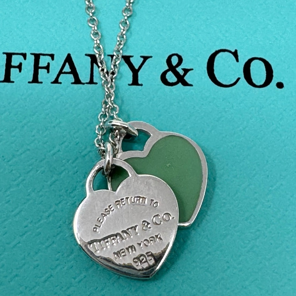 Authentic Tiffany & CO. Return To Enamel Blue Mini Double Heart Necklace.
